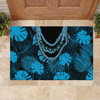 Blue Hawaii Kukui Nut Lei Rubber Doormat Hawaiian Pattern Monstera Tropical Vibes LT14 Blue - Polynesian Pride