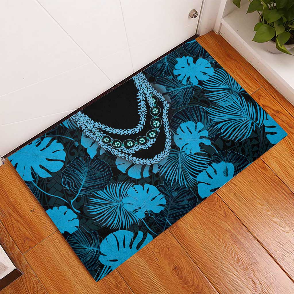 Blue Hawaii Kukui Nut Lei Rubber Doormat Hawaiian Pattern Monstera Tropical Vibes LT14 - Polynesian Pride