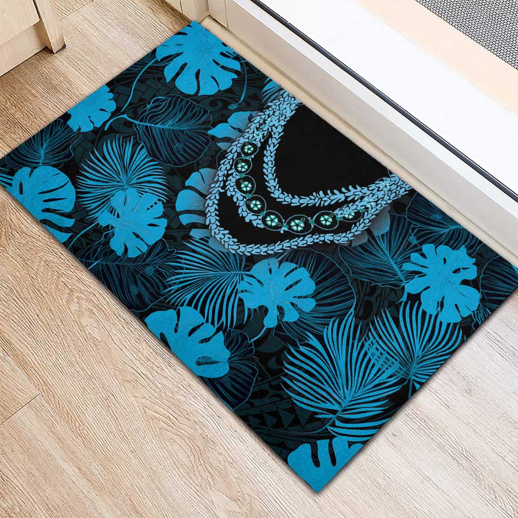 Blue Hawaii Kukui Nut Lei Rubber Doormat Hawaiian Pattern Monstera Tropical Vibes LT14 - Polynesian Pride