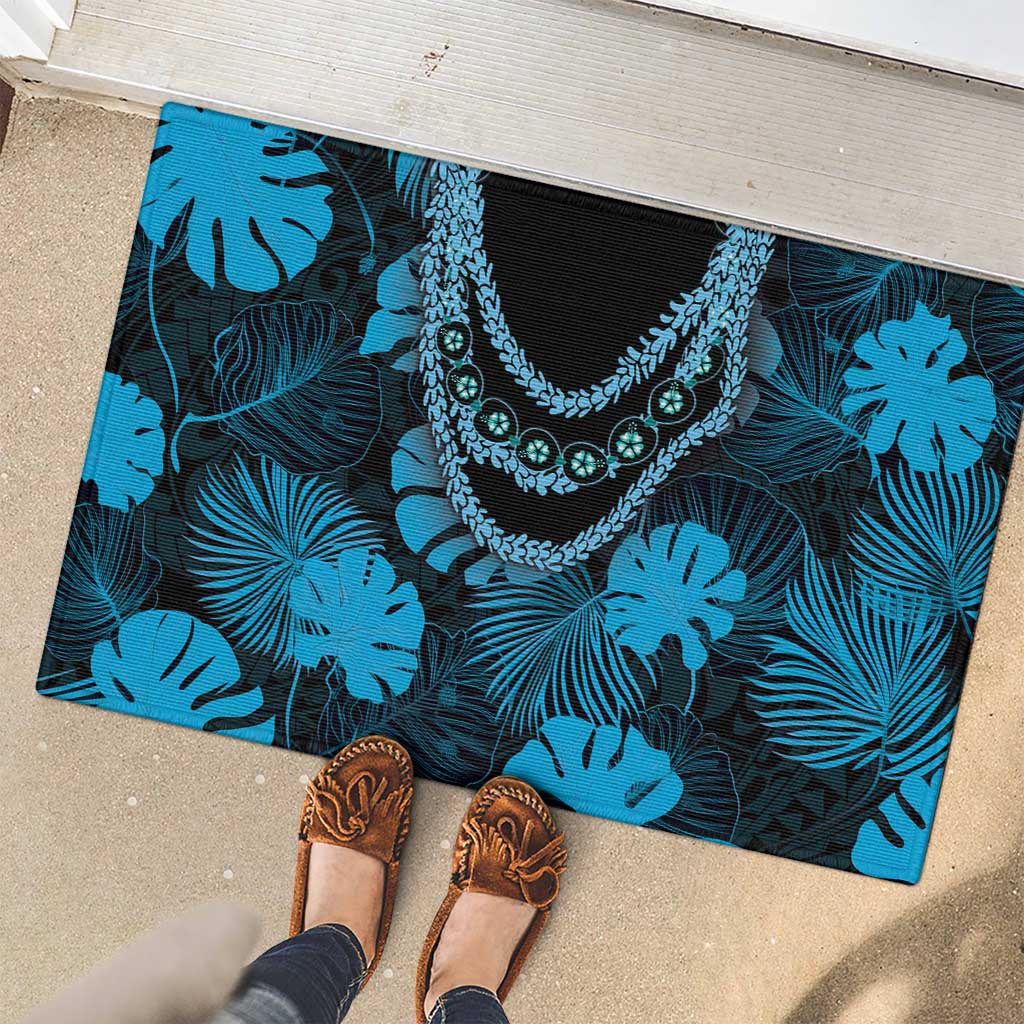 Blue Hawaii Kukui Nut Lei Rubber Doormat Hawaiian Pattern Monstera Tropical Vibes LT14 - Polynesian Pride