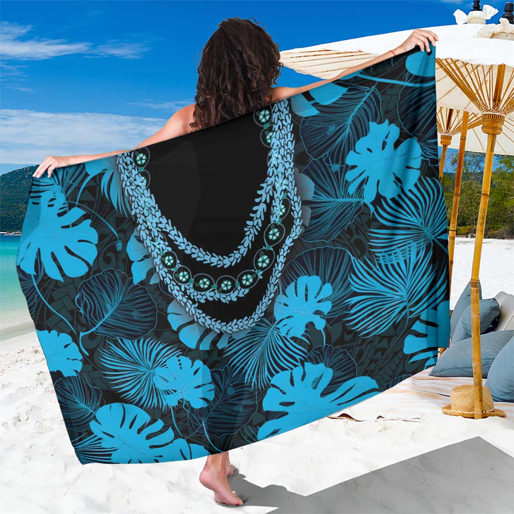Blue Hawaii Kukui Nut Lei Sarong Hawaiian Pattern Monstera Tropical Vibes - Polynesian Pride