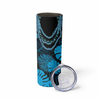 Blue Hawaii Kukui Nut Lei Skinny Tumbler Hawaiian Pattern Monstera Tropical Vibes - Polynesian Pride