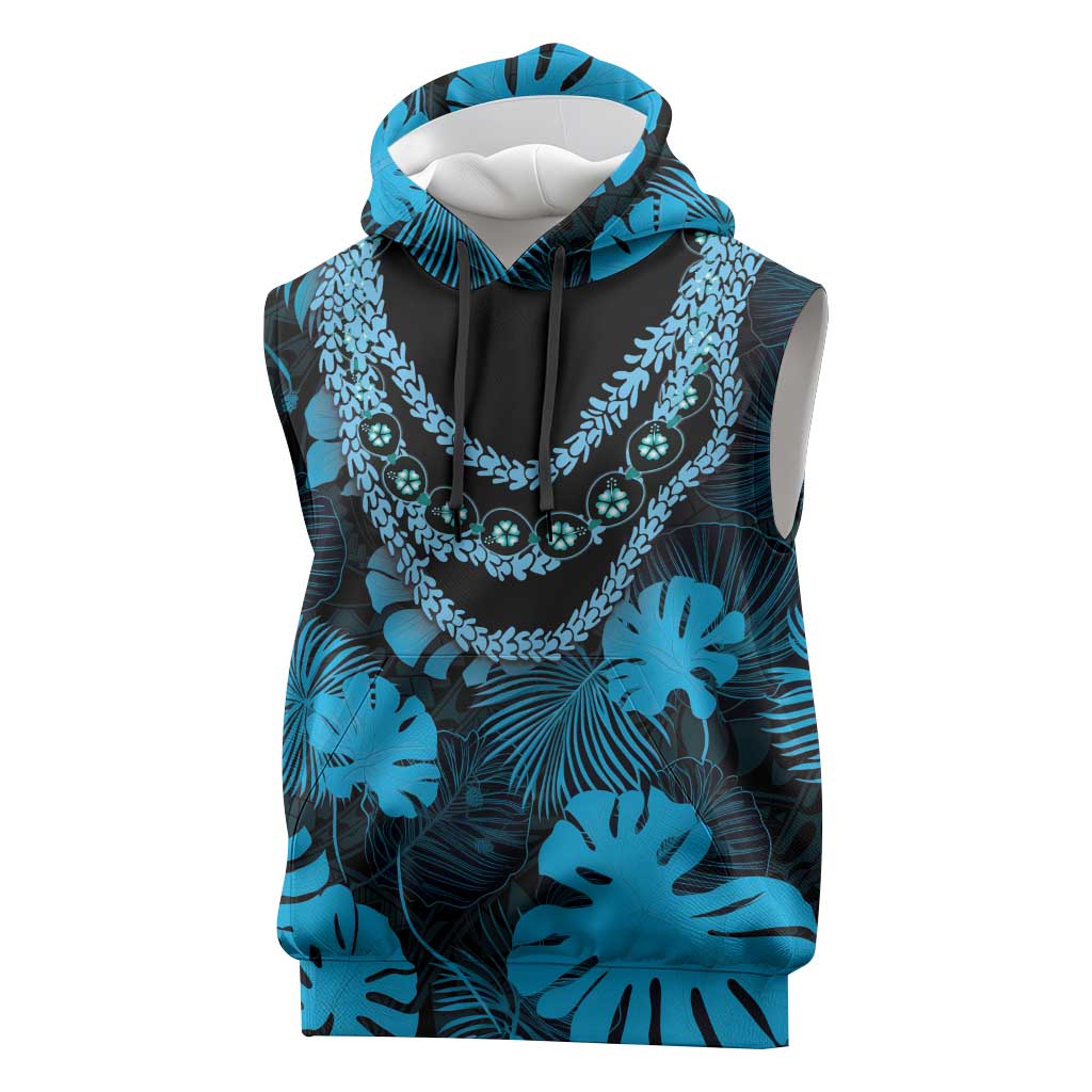 Blue Hawaii Kukui Nut Lei Sleeveless Hoodie Hawaiian Pattern Monstera Tropical Vibes LT14 Blue - Polynesian Pride