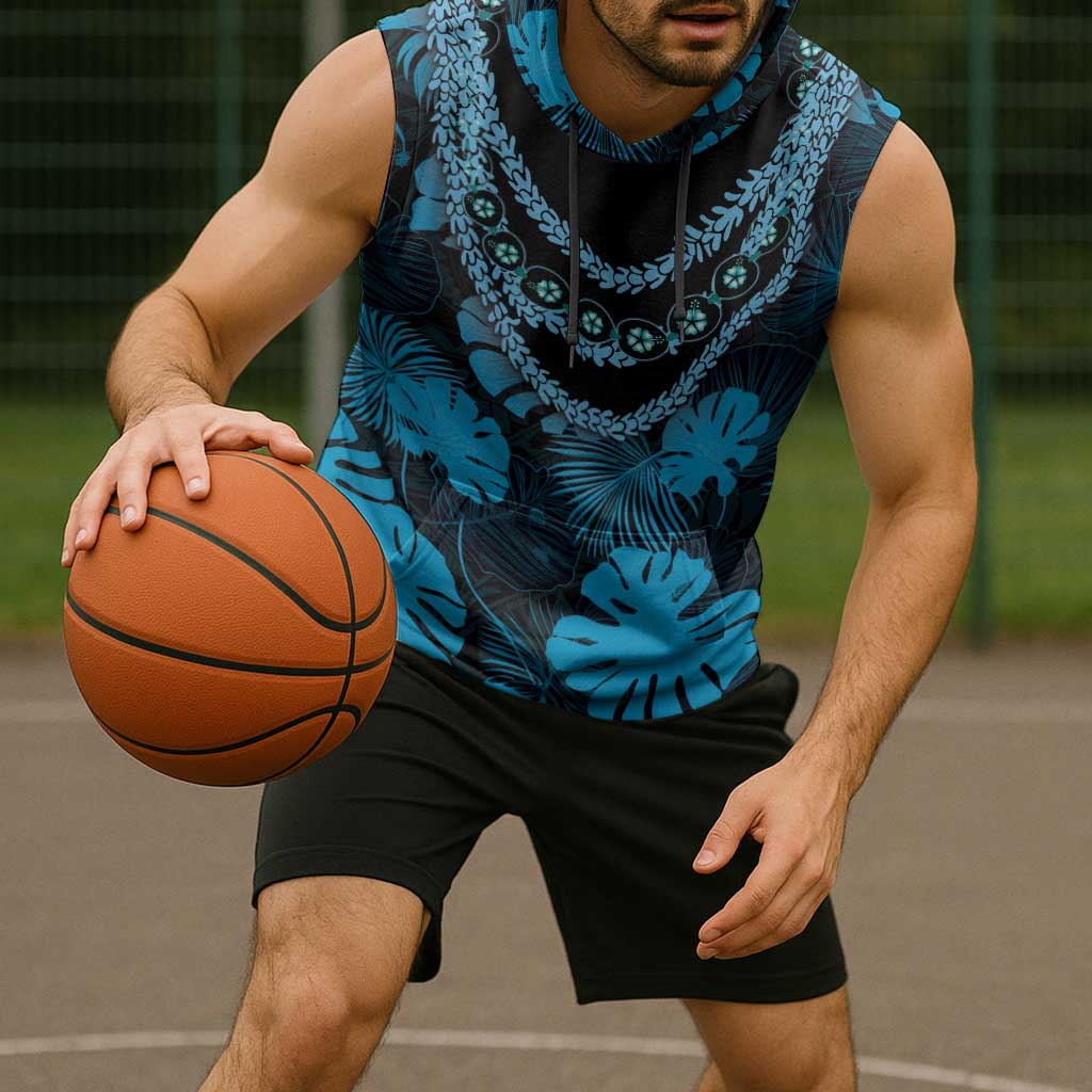 Blue Hawaii Kukui Nut Lei Sleeveless Hoodie Hawaiian Pattern Monstera Tropical Vibes LT14 - Polynesian Pride