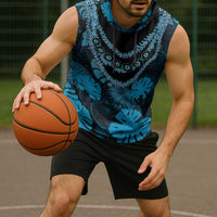 Blue Hawaii Kukui Nut Lei Sleeveless Hoodie Hawaiian Pattern Monstera Tropical Vibes LT14 - Polynesian Pride