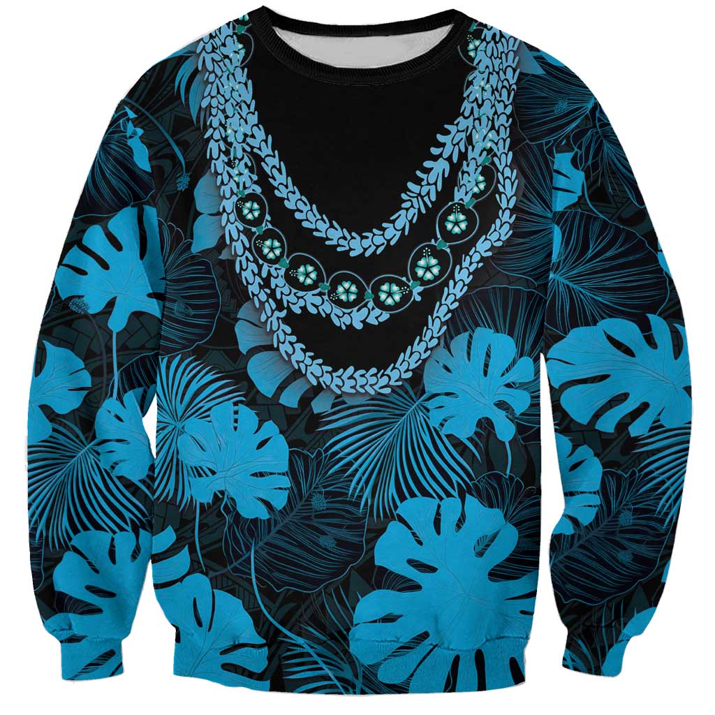 Blue Hawaii Kukui Nut Lei Sweatshirt Hawaiian Pattern Monstera Tropical Vibes LT14 Unisex Blue - Polynesian Pride