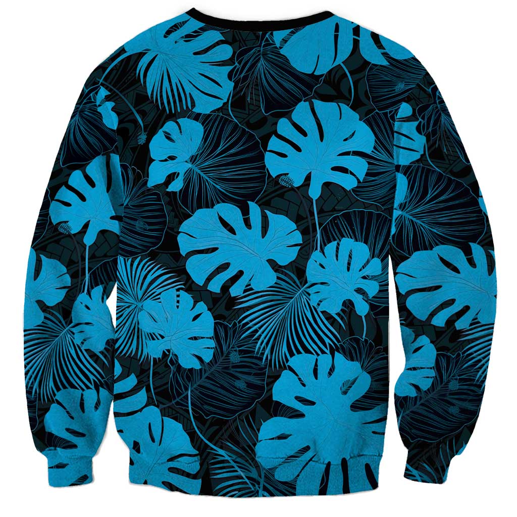 Blue Hawaii Kukui Nut Lei Sweatshirt Hawaiian Pattern Monstera Tropical Vibes LT14 - Polynesian Pride