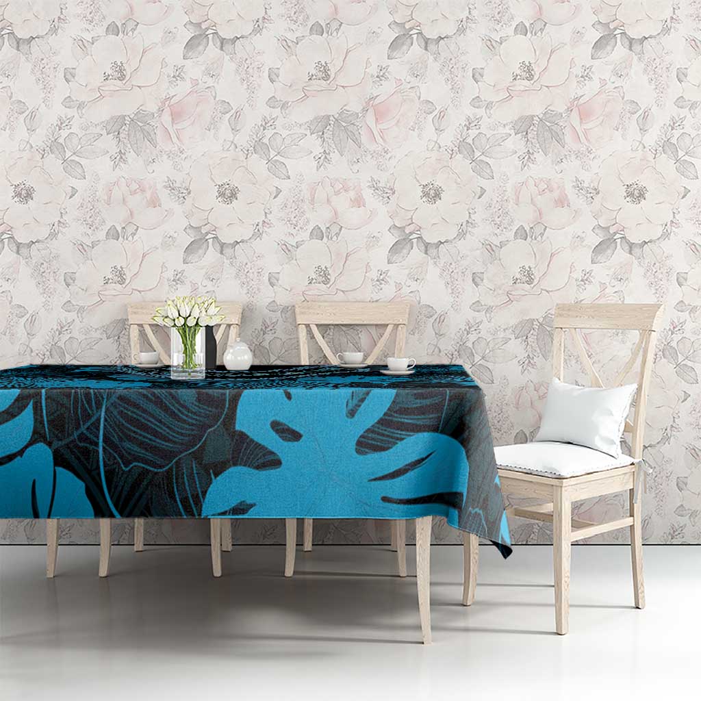 Blue Hawaii Kukui Nut Lei Tablecloth Hawaiian Pattern Monstera Tropical Vibes - Polynesian Pride