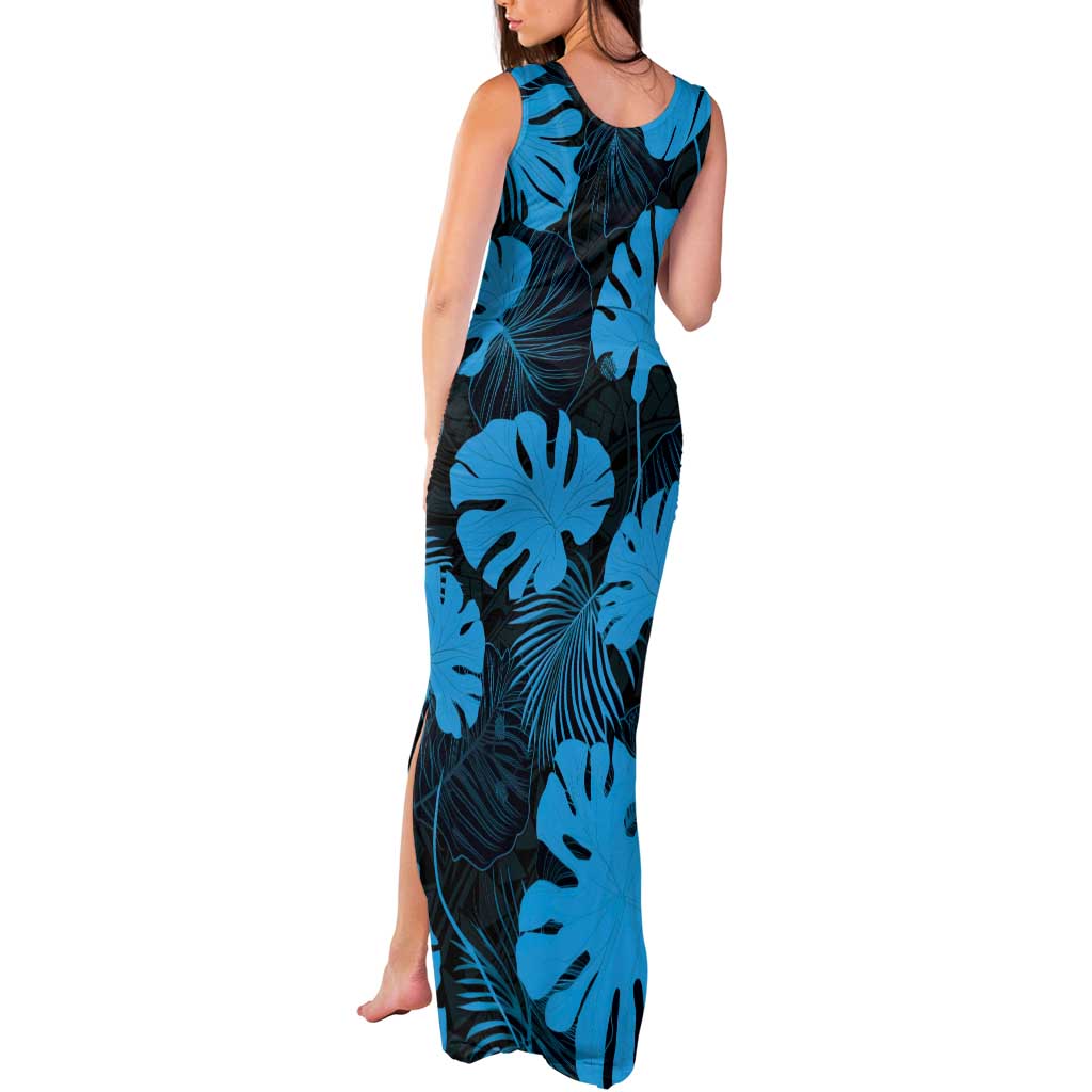Blue Hawaii Kukui Nut Lei Tank Maxi Dress Hawaiian Pattern Monstera Tropical Vibes - Polynesian Pride
