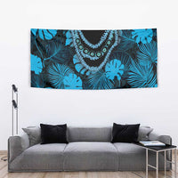 Blue Hawaii Kukui Nut Lei Tapestry Hawaiian Pattern Monstera Tropical Vibes - Polynesian Pride