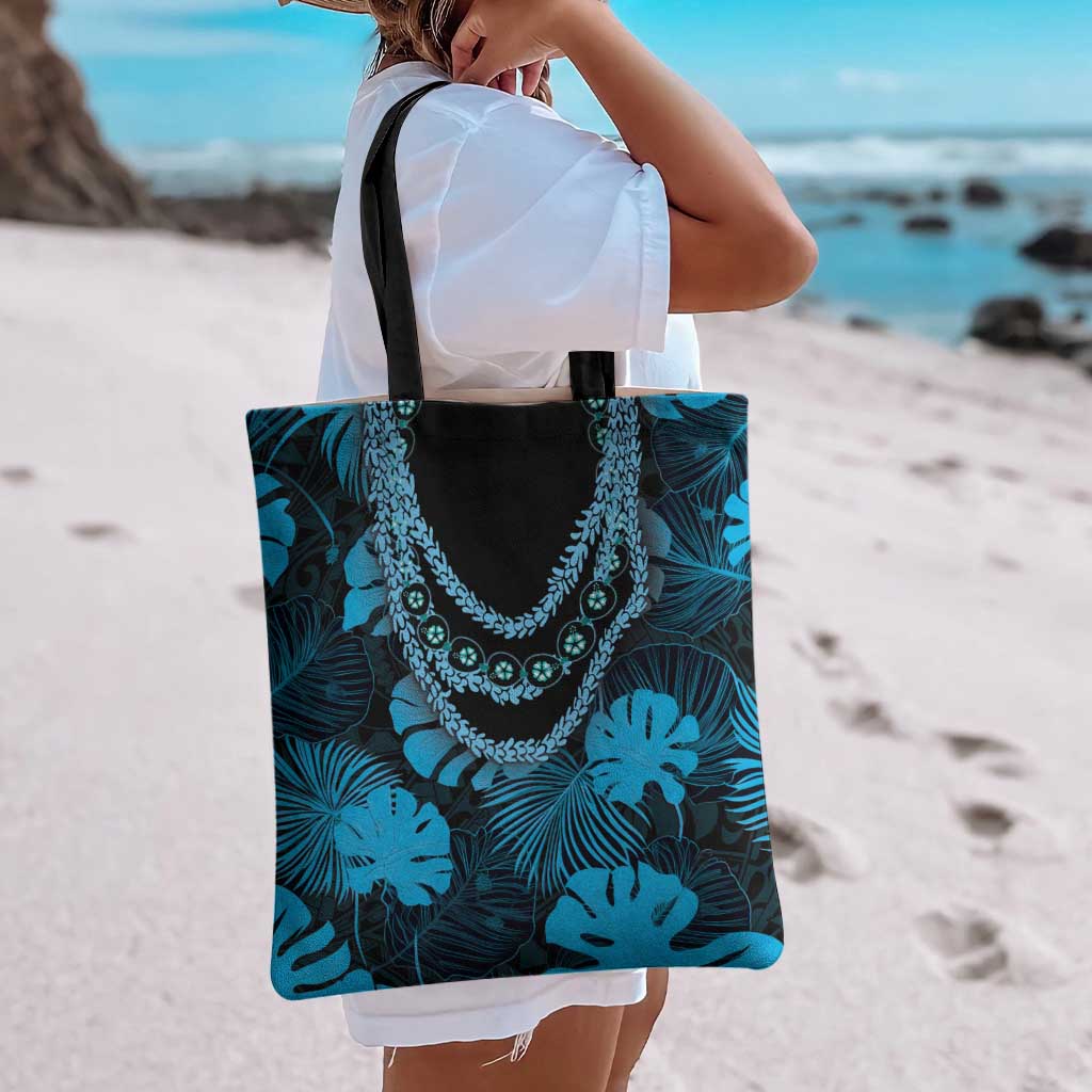 Blue Hawaii Kukui Nut Lei Tote Bag Hawaiian Pattern Monstera Tropical Vibes - Polynesian Pride