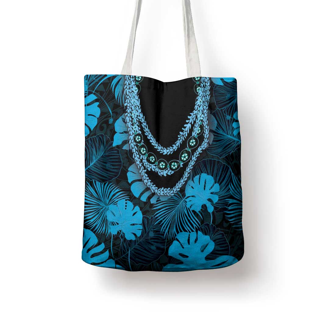 Blue Hawaii Kukui Nut Lei Tote Bag Hawaiian Pattern Monstera Tropical Vibes - Polynesian Pride