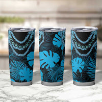 Blue Hawaii Kukui Nut Lei Tumbler Cup Hawaiian Pattern Monstera Tropical Vibes - Polynesian Pride