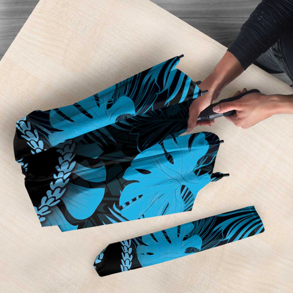 Blue Hawaii Kukui Nut Lei Umbrella Hawaiian Pattern Monstera Tropical Vibes - Polynesian Pride