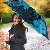 Blue Hawaii Kukui Nut Lei Umbrella Hawaiian Pattern Monstera Tropical Vibes - Polynesian Pride