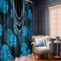 Blue Hawaii Kukui Nut Lei Window Curtain Hawaiian Pattern Monstera Tropical Vibes - Polynesian Pride