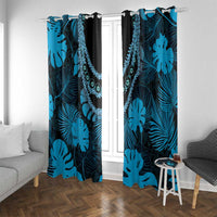 Blue Hawaii Kukui Nut Lei Window Curtain Hawaiian Pattern Monstera Tropical Vibes - Polynesian Pride