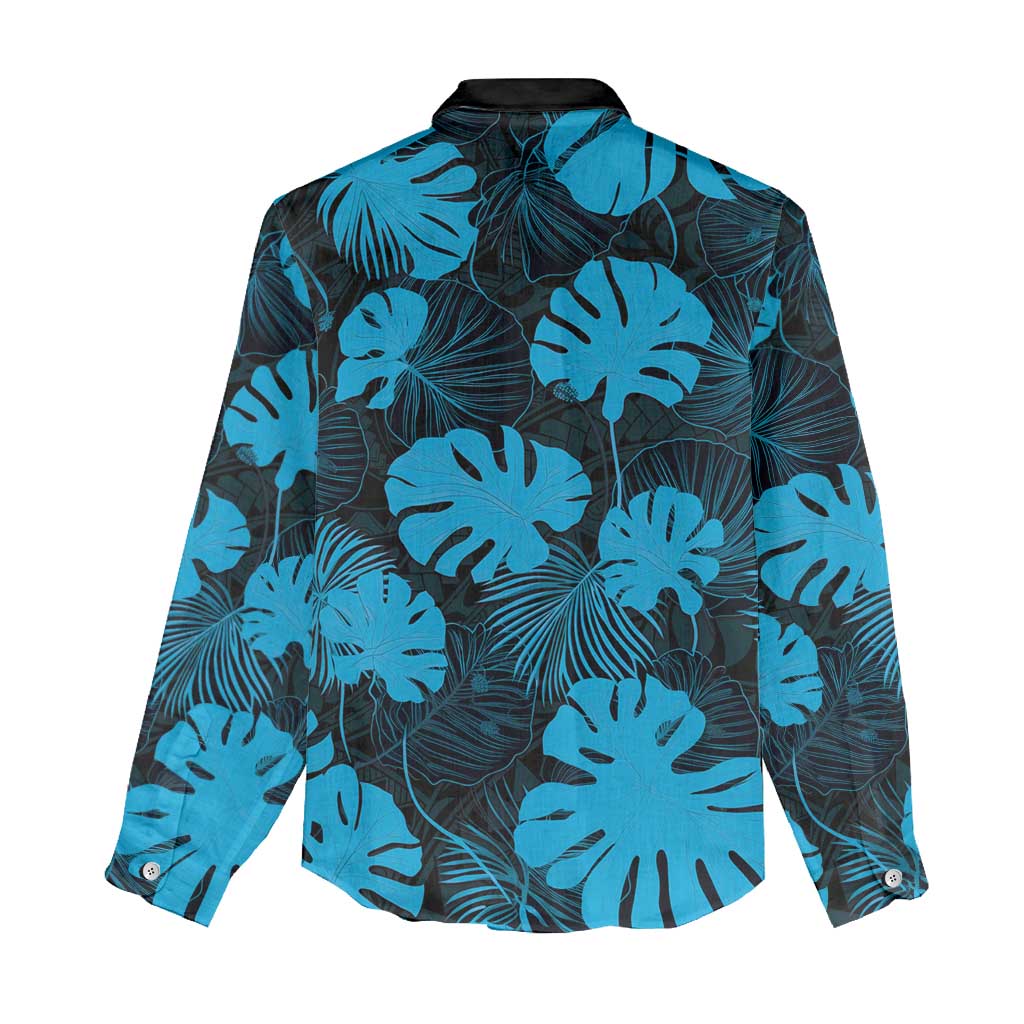 Blue Hawaii Kukui Nut Lei Women Casual Shirt Hawaiian Pattern Monstera Tropical Vibes - Polynesian Pride