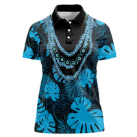 Blue Hawaii Kukui Nut Lei Women Polo Shirt Hawaiian Pattern Monstera Tropical Vibes LT14 Female Blue - Polynesian Pride