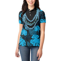 Blue Hawaii Kukui Nut Lei Women Polo Shirt Hawaiian Pattern Monstera Tropical Vibes LT14 - Polynesian Pride
