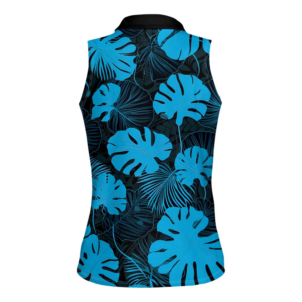 Blue Hawaii Kukui Nut Lei Women Sleeveless Polo Shirt Hawaiian Pattern Monstera Tropical Vibes LT14 - Polynesian Pride