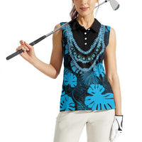 Blue Hawaii Kukui Nut Lei Women Sleeveless Polo Shirt Hawaiian Pattern Monstera Tropical Vibes LT14 - Polynesian Pride
