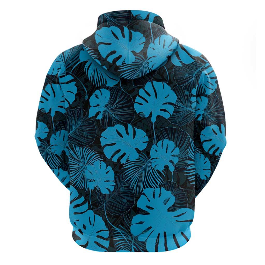 Blue Hawaii Kukui Nut Lei Zip Hoodie Hawaiian Pattern Monstera Tropical Vibes - Polynesian Pride