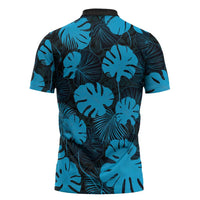 Blue Hawaii Kukui Nut Lei Zipper Polo Shirt Hawaiian Pattern Monstera Tropical Vibes LT14 - Polynesian Pride