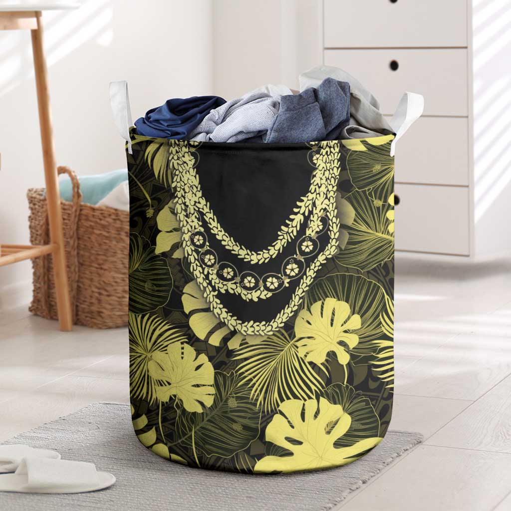 Yellow Hawaii Kukui Nut Lei Laundry Basket Hawaiian Pattern Monstera Tropical Vibes LT14 Yellow - Polynesian Pride