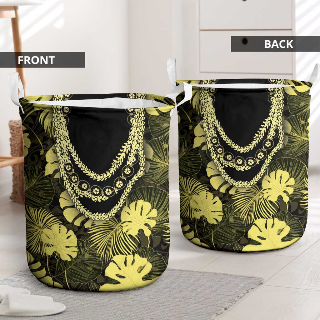 Yellow Hawaii Kukui Nut Lei Laundry Basket Hawaiian Pattern Monstera Tropical Vibes LT14 - Polynesian Pride
