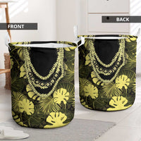 Yellow Hawaii Kukui Nut Lei Laundry Basket Hawaiian Pattern Monstera Tropical Vibes LT14 - Polynesian Pride