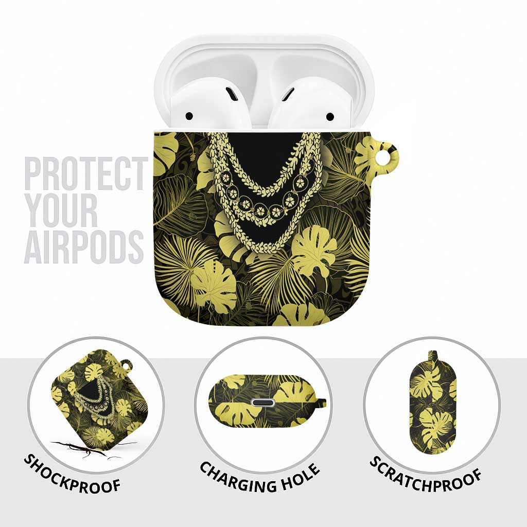 Yellow Hawaii Kukui Nut Lei AirPods Case Hawaiian Pattern Monstera Tropical Vibes - undefined