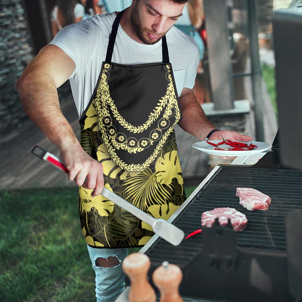 Yellow Hawaii Kukui Nut Lei Apron Hawaiian Pattern Monstera Tropical Vibes LT14 - Polynesian Pride