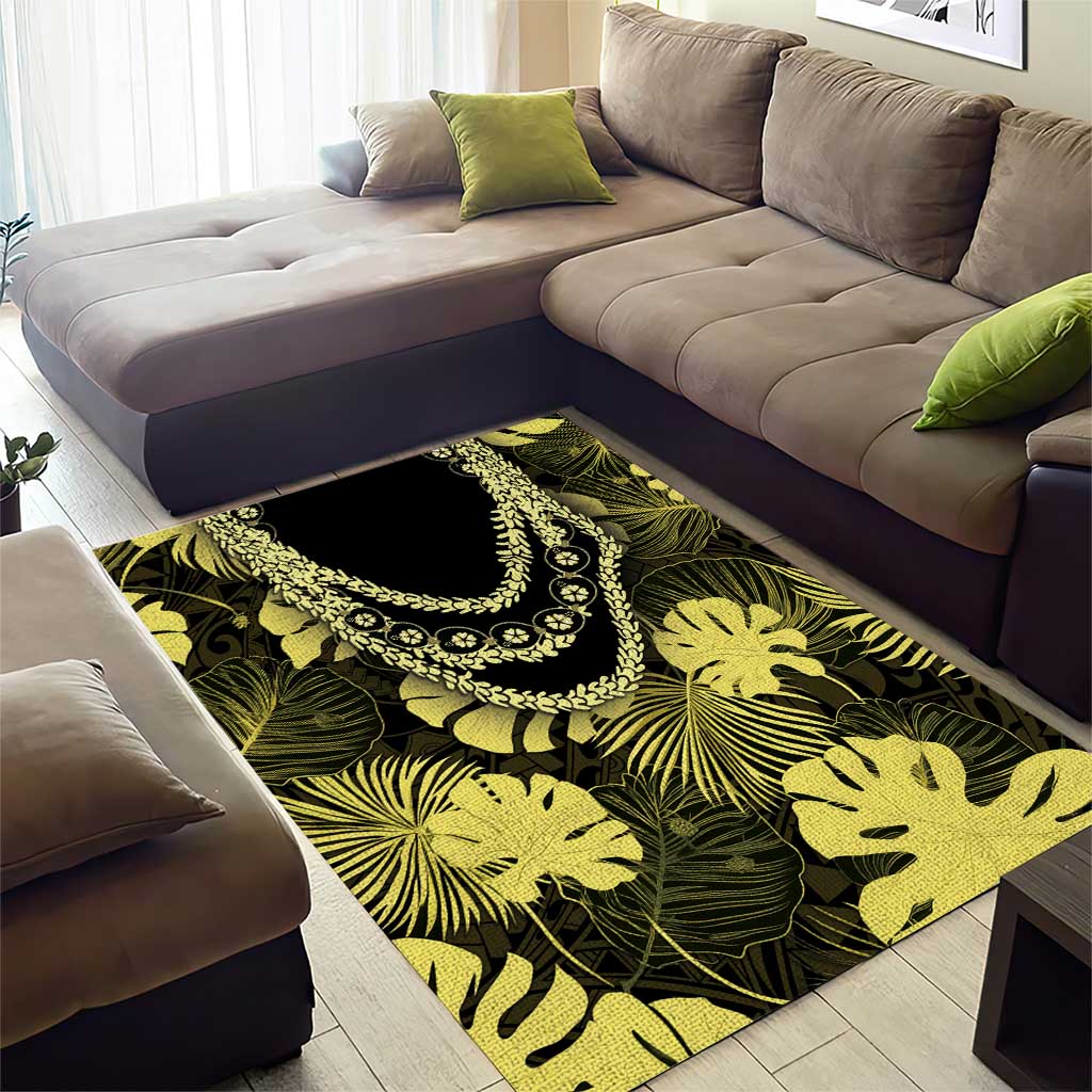Yellow Hawaii Kukui Nut Lei Area Rug Hawaiian Pattern Monstera Tropical Vibes - Polynesian Pride