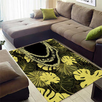 Yellow Hawaii Kukui Nut Lei Area Rug Hawaiian Pattern Monstera Tropical Vibes - Polynesian Pride