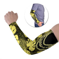 Yellow Hawaii Kukui Nut Lei Arm Sleeves Hawaiian Pattern Monstera Tropical Vibes LT14 Set of 2 Yellow - Polynesian Pride