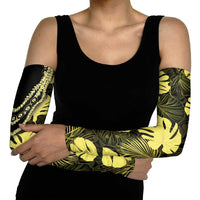 Yellow Hawaii Kukui Nut Lei Arm Sleeves Hawaiian Pattern Monstera Tropical Vibes LT14 - Polynesian Pride