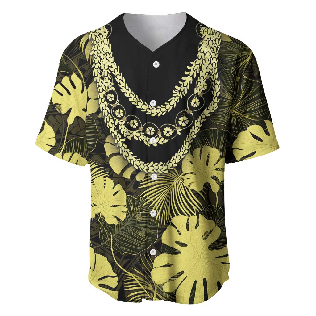 Yellow Hawaii Kukui Nut Lei Baseball Jersey Hawaiian Pattern Monstera Tropical Vibes - Polynesian Pride