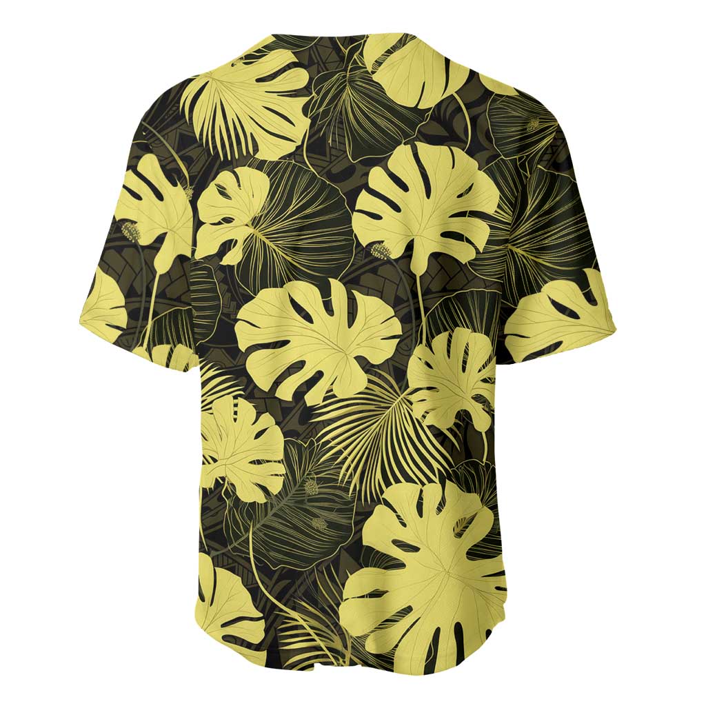 Yellow Hawaii Kukui Nut Lei Baseball Jersey Hawaiian Pattern Monstera Tropical Vibes - Polynesian Pride