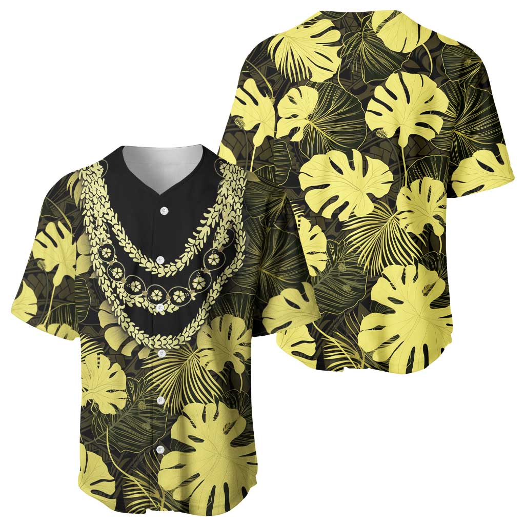 Yellow Hawaii Kukui Nut Lei Baseball Jersey Hawaiian Pattern Monstera Tropical Vibes - Polynesian Pride