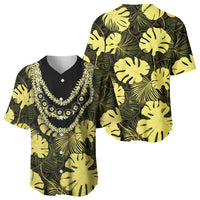 Yellow Hawaii Kukui Nut Lei Baseball Jersey Hawaiian Pattern Monstera Tropical Vibes - Polynesian Pride