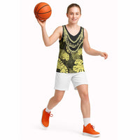 Yellow Hawaii Kukui Nut Lei Basketball Jersey Hawaiian Pattern Monstera Tropical Vibes - Polynesian Pride