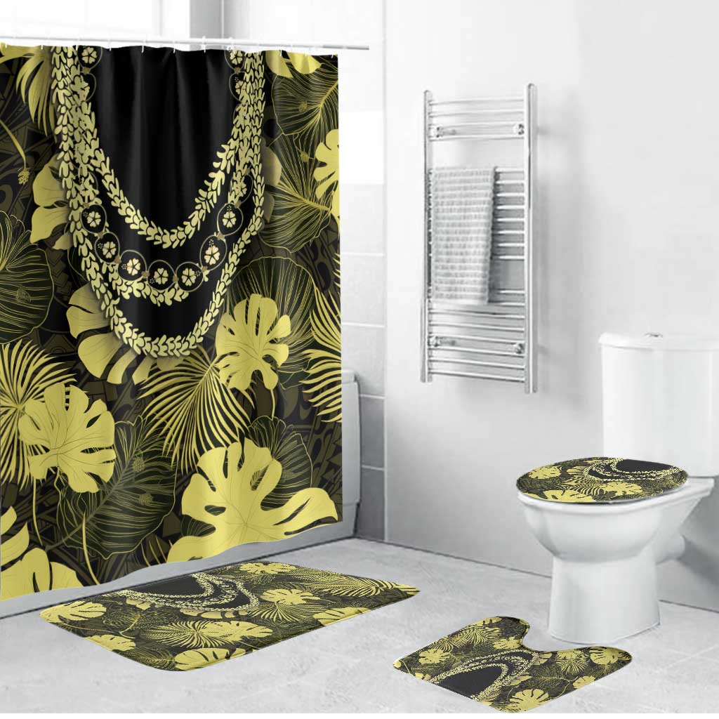 Yellow Hawaii Kukui Nut Lei Bathroom Set Hawaiian Pattern Monstera Tropical Vibes - Polynesian Pride