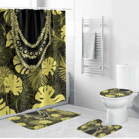 Yellow Hawaii Kukui Nut Lei Bathroom Set Hawaiian Pattern Monstera Tropical Vibes - Polynesian Pride