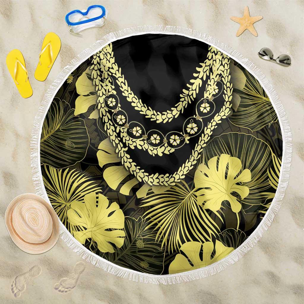 Yellow Hawaii Kukui Nut Lei Beach Blanket Hawaiian Pattern Monstera Tropical Vibes - Polynesian Pride
