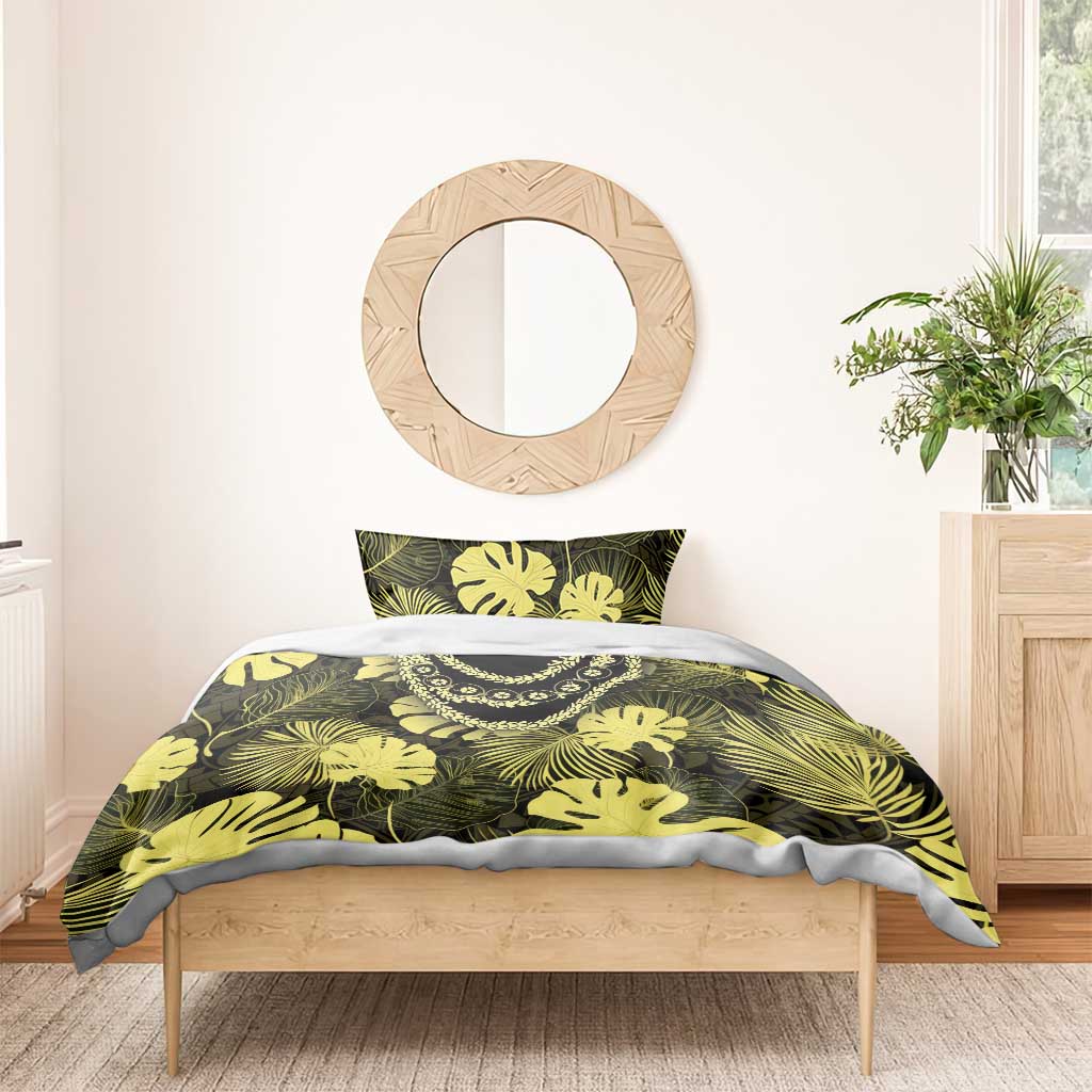 Yellow Hawaii Kukui Nut Lei Bedding Set Hawaiian Pattern Monstera Tropical Vibes - Polynesian Pride