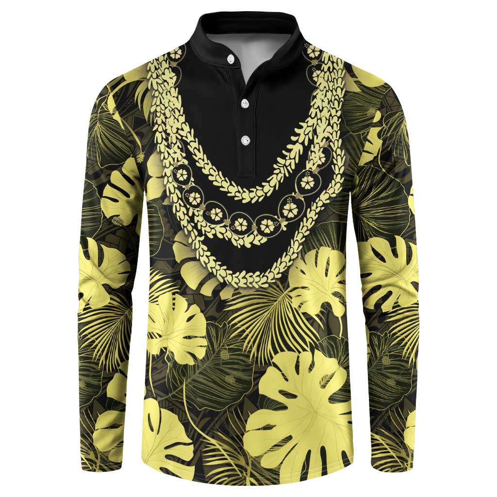 Yellow Hawaii Kukui Nut Lei Button Sweatshirt Hawaiian Pattern Monstera Tropical Vibes LT14 Yellow - Polynesian Pride