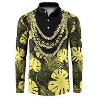 Yellow Hawaii Kukui Nut Lei Button Sweatshirt Hawaiian Pattern Monstera Tropical Vibes LT14 Yellow - Polynesian Pride