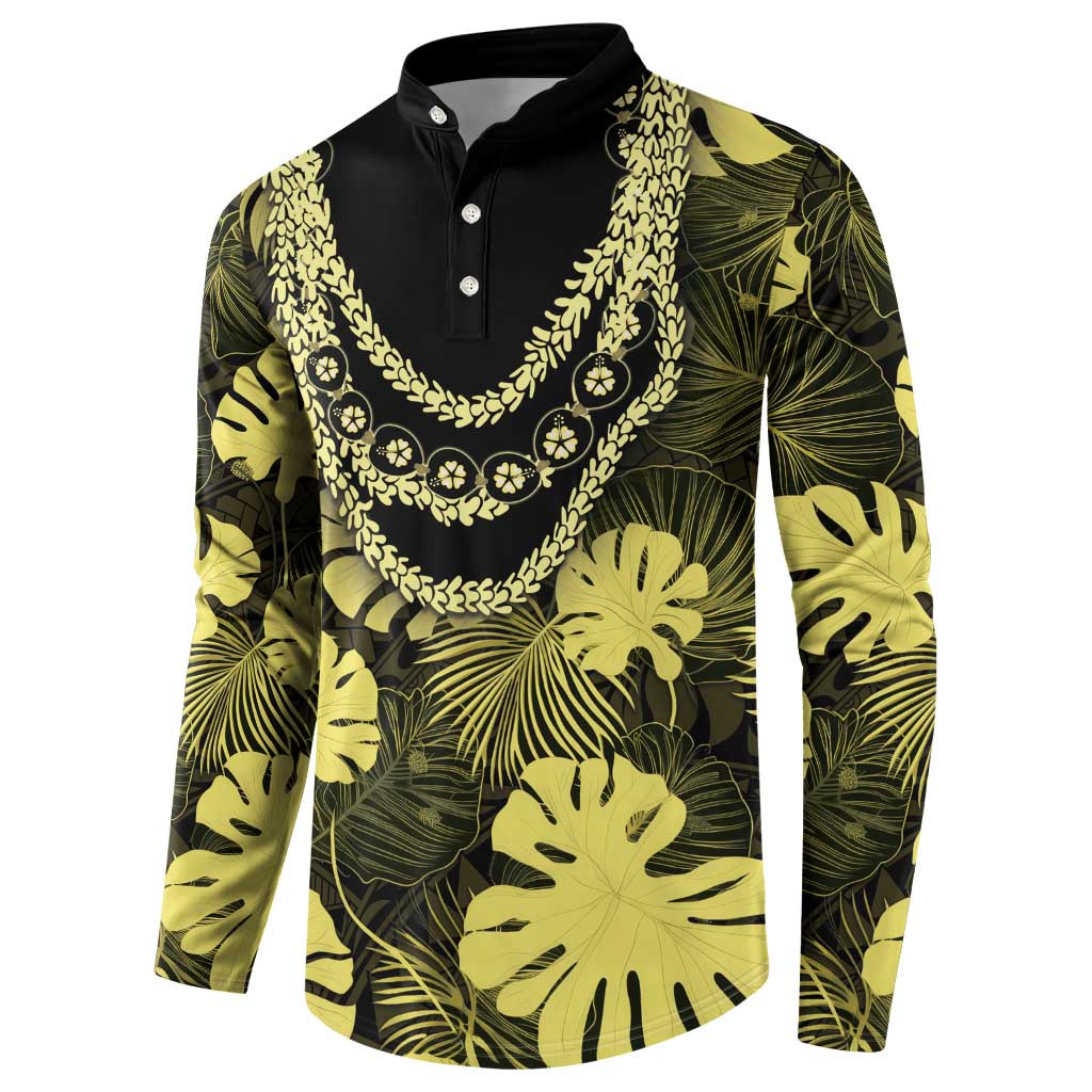Yellow Hawaii Kukui Nut Lei Button Sweatshirt Hawaiian Pattern Monstera Tropical Vibes LT14 - Polynesian Pride