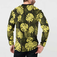 Yellow Hawaii Kukui Nut Lei Button Sweatshirt Hawaiian Pattern Monstera Tropical Vibes LT14 - Polynesian Pride